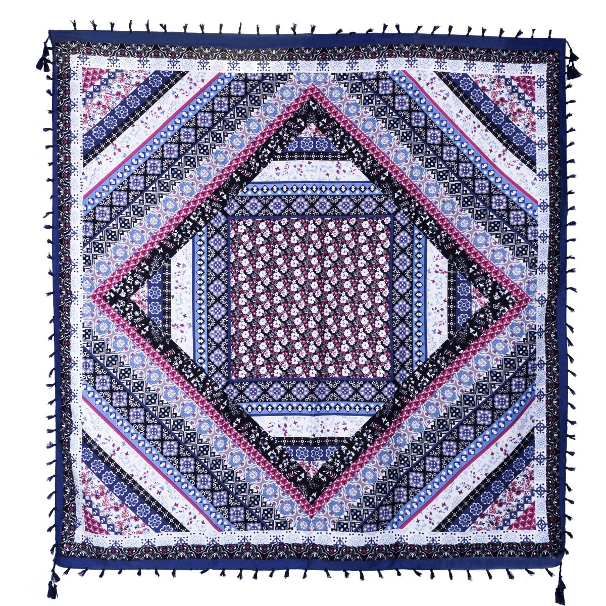 EVRFELAN Women Boho Scarf Tassel Shawl Tapestry Tablecloth Beach Towel Picnic Throw Wall Hanging Yoga Mat Ladies Cotton Scarves by Popular Handicrafts (Blue1)