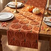 Vteeculor Fall Table Runner 13x72 Inch Pumpkin Soft Plush Faux Fur Jacquard Thanksgiving Table Runner Kitchen Dining Table Fall Decoration for Home Party Decor