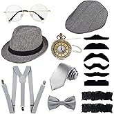 GIFIKOI 1920s Mens Costume Accessories Outfit Fedora Hat Vintage Roaring 20s Costumes Gangster Accessories for Gatsby Party