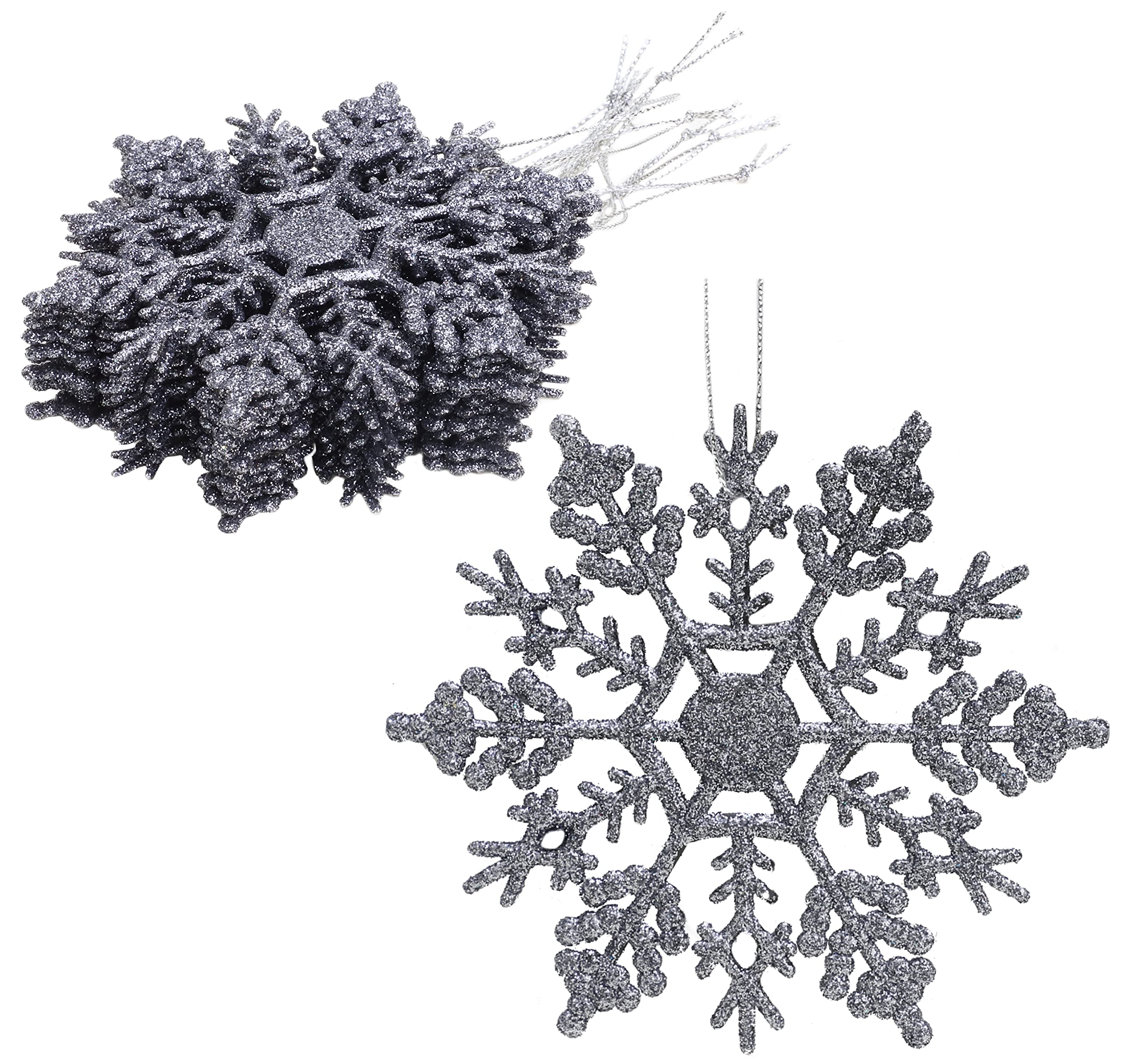 Christmas Concepts® Pack of 12-100mm (4") Glitter Snowflake Hanging Decorations - Christmas Decorations (Graphite)
