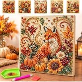 Autumn Pearl Painting Kit with Frame, 5D Pumpkin Pearl Art Craft for Adult, Woodland Animal Pearl Art DIY Kits, Beginner-Friendly Craft, Thanksgiving Harvest Home Wall Decor，Forest Fox