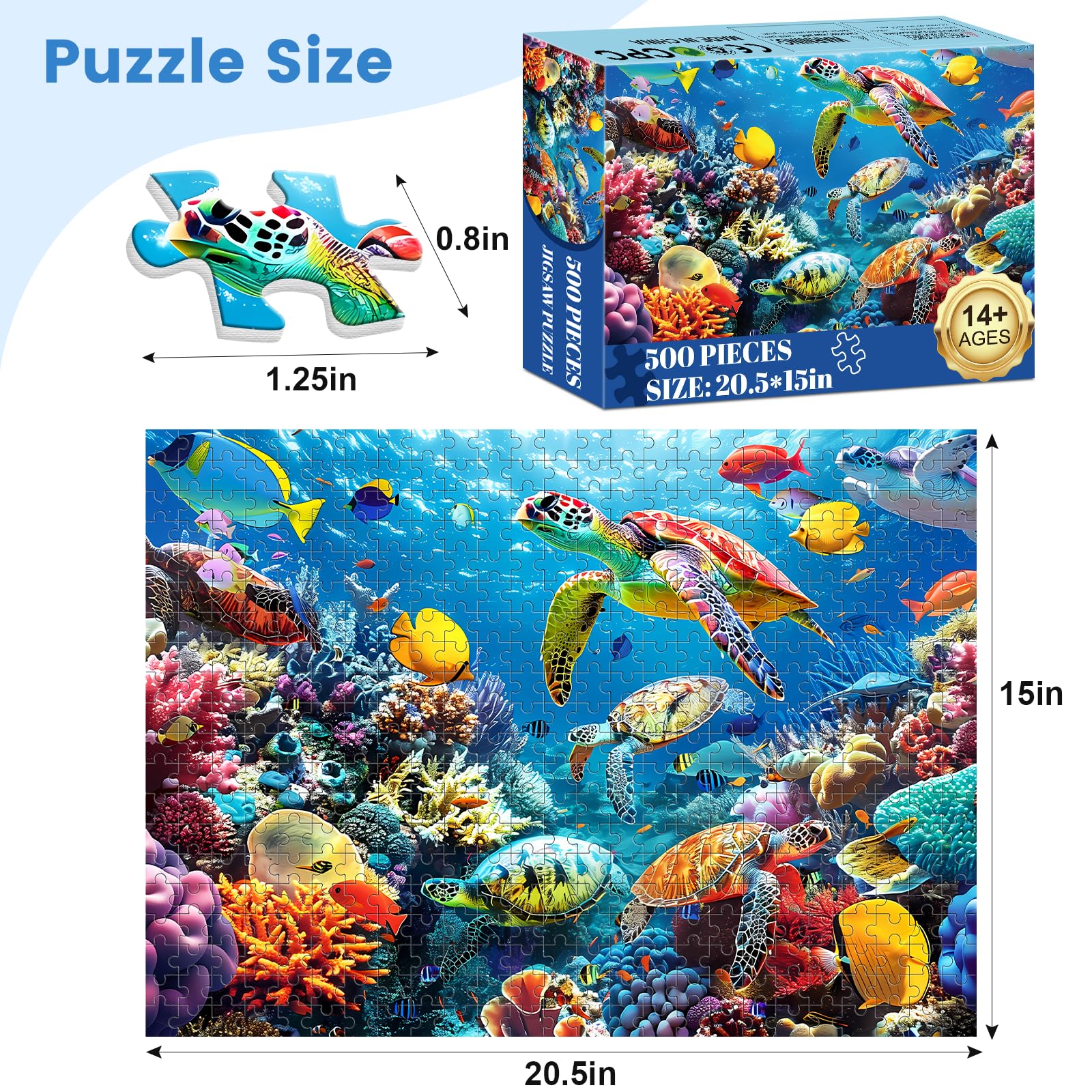 500 Piece Puzzle for Adults, Turtle Jigsaw Puzzles, Sea Animals Puzzles 500 Pieces, Birthday and Barious Holiday Party for Family Kids and Adults, Funny Puzzle for Adults, 20.5x15 in