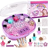 Kids Nail Polish Set for Girls Non-Toxic Quick Dry Nail Art Kits with Dryer False Nails Glitter Powder Nail Decals and Toe Separator Christmas Birthday Gifts for Girls Ages 3 4 5 6 7 8 9 10 11 12