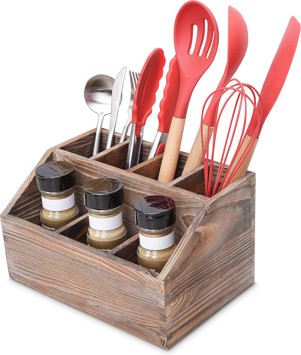 Upgraded Version Silverware Holder, Rustic 7 Compartments