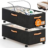 Under Bed Storage with Wheels, 12" Height Under Bed Storage Extra Deep Under Bed Storage Containers, Perfect for 14'' Bed Frame, No Assemble Metal Rolling Underbed Storage for Clothes Shoes Blankets