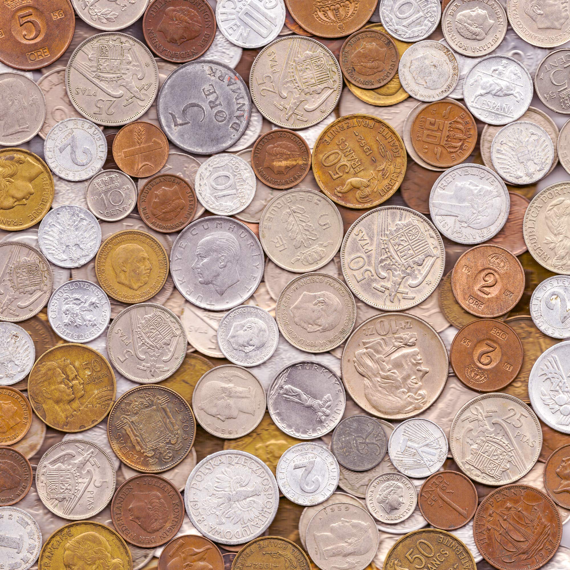 10 Old Coins Made in 50's. Different Collectible Coins from Fifties 1950-1959