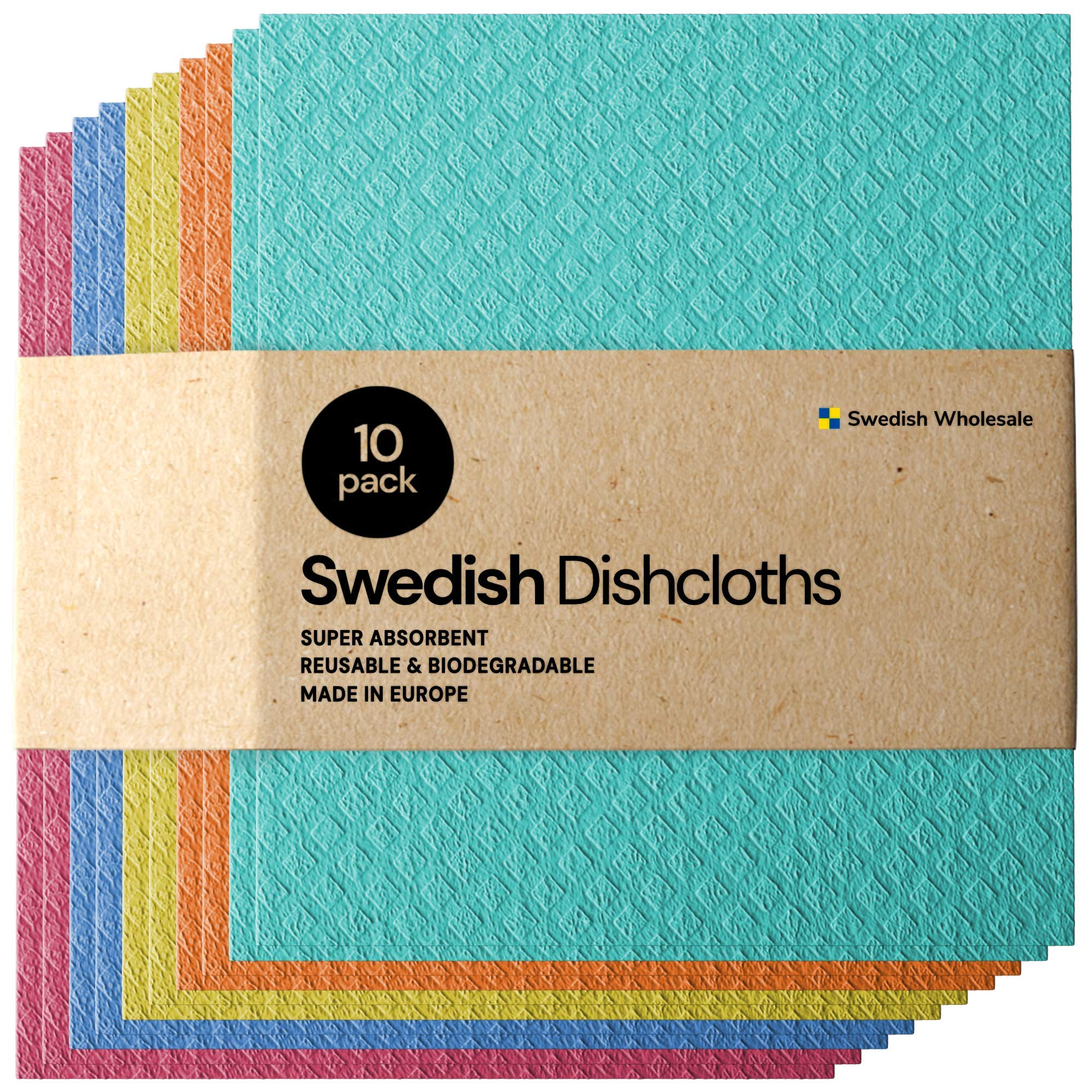 Swedish Dishcloth Cellulose Sponge Cloths Bulk 10 Pack of Eco