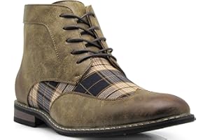 ENZO ROMEO Titan04 Men Spectator Tweed Plaid Two Tone Chukka Ankle Wingtips Oxfords Dress Boots Perforated Lace Up Dress Shoes
