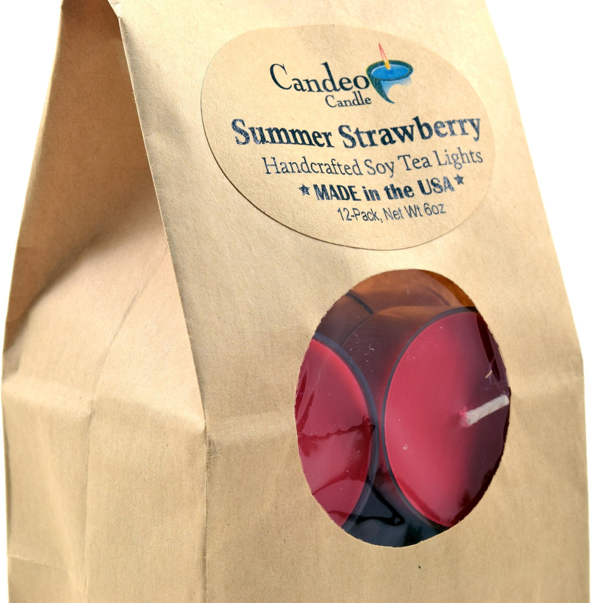 Summer Strawberry Scented - Soy Tealight Candles, 12 Pack - Highly Scented - Handmade in The USA - Candeo Candle - Summer Scents