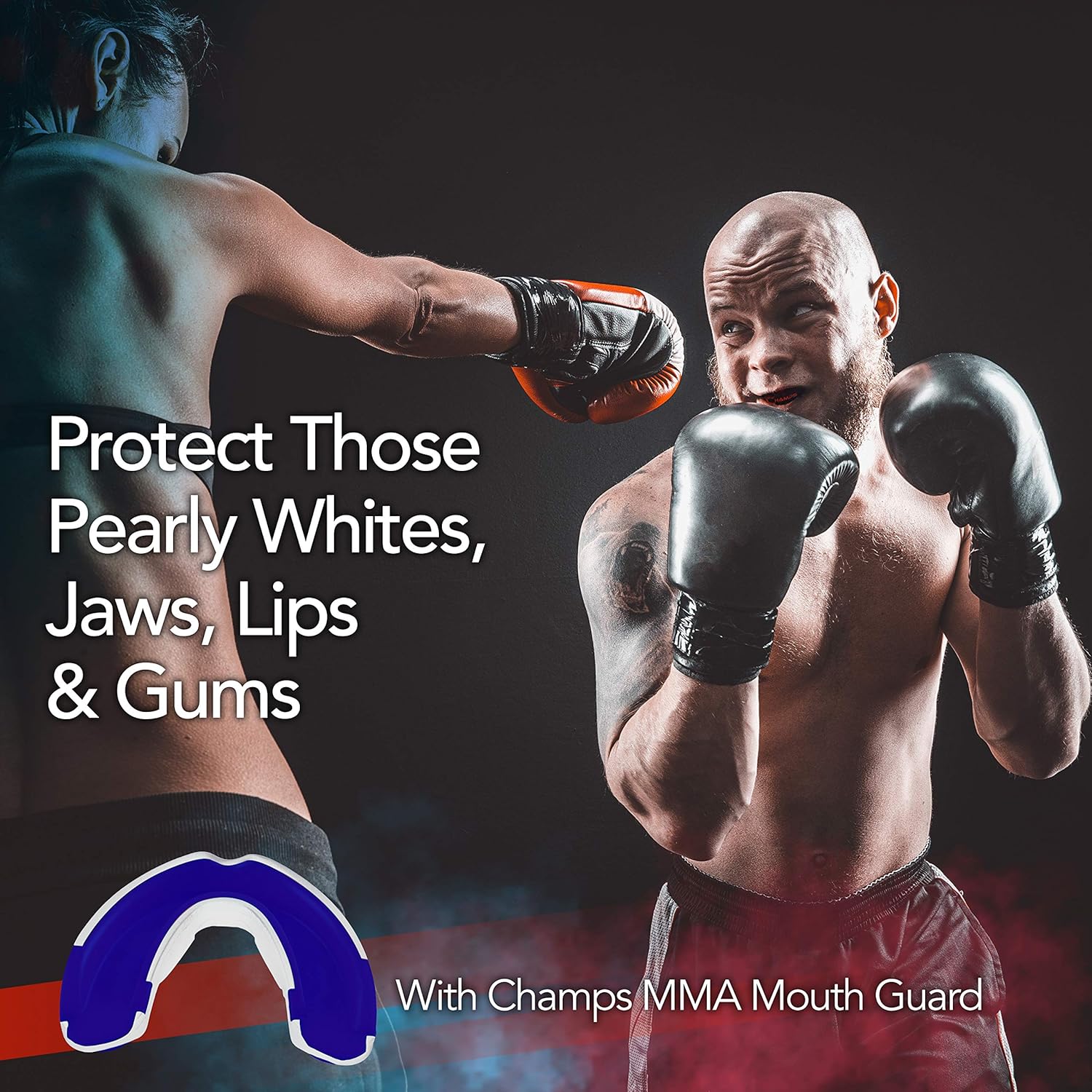 Champs MMA Mouth Guard with Case – Martial Arts Training Equipment Mouthpiece– Wrestling Mouthguard for Boxing, Muay Thai, Contact Sports for Adults and Kids 10+ Boxing Equipment (White/Blue) : Sports & Outdoors