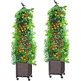 Sunnyglade 2 Pcs 44" Raised Garden Bed Planter Box with Trellis Tomato Cage | Raised Garden Bed Tomato Cage Planter for Vine Climbing Plants Detachable Frame Self Watering Pots for Outdoor Plants