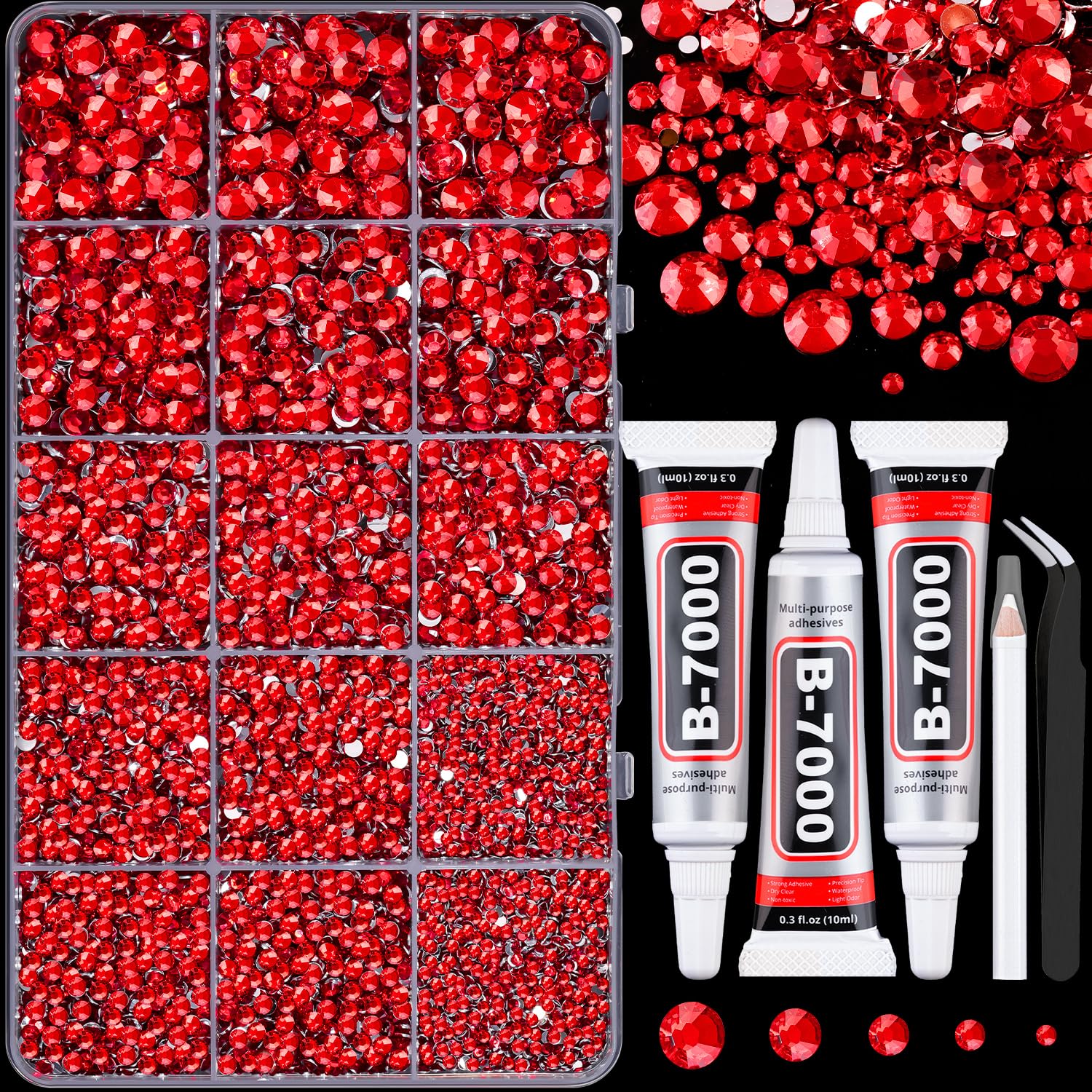 16000Pcs Resin Red Rhinestones for Crafting, Non