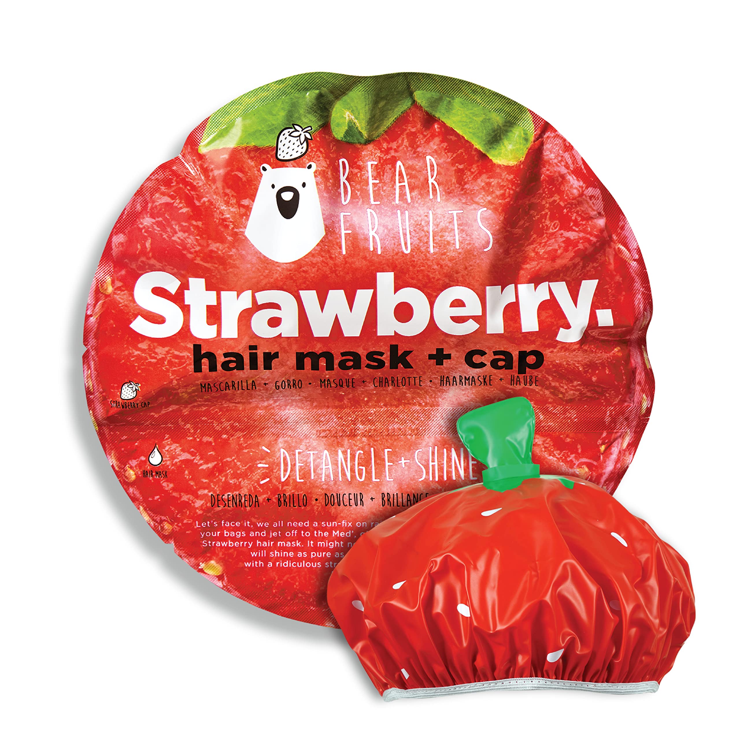 Bear Fruits, Strawberry, Detangling & Shine, Hair Mask + Shower Cap, 20 ml