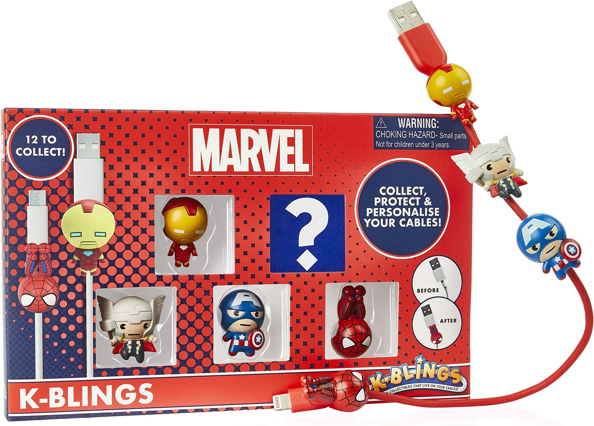K-BLINGS Marvel Characters | The Movie Collection Themed Cable Protectors | Protect & Repair Your Phone, Tablet or Laptop Cables With Style | 5 Pack