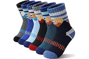 Sandsuced Kids Boys Toddlers Merino Wool Hiking Socks Thermal Warm Winter Cozy Crew Outdoor Socks 6 Pairs
