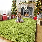 Grass Green Rugs for Bedroom, Fluffy Shag Area Rug 4x6 for Kids Room Living Room Baby Nursery Decor Aesthetic, Cute Furry Cool Shaggy Throw Bedside Fuzzy Plush Moss Carpet for Dorm Classroom Playroom