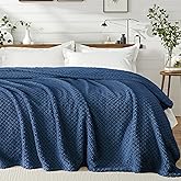 Exclusivo Mezcla Queen Size Fleece Blanket for Bed, Extra Soft Warm Decorative Fuzzy Blanket for Women, Lightweight Cozy Bedding Blankets, 90x90 Inches, Navy Blue