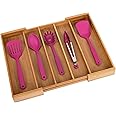 Seville Classics Bamboo Premium Organizer Storage Bins for Kitchen Silverware, Pantry, Closet, Office Desk, Pens, Utensils, Makeup, K Cup, Bamboo, Expandable Tray (5 Compartment)