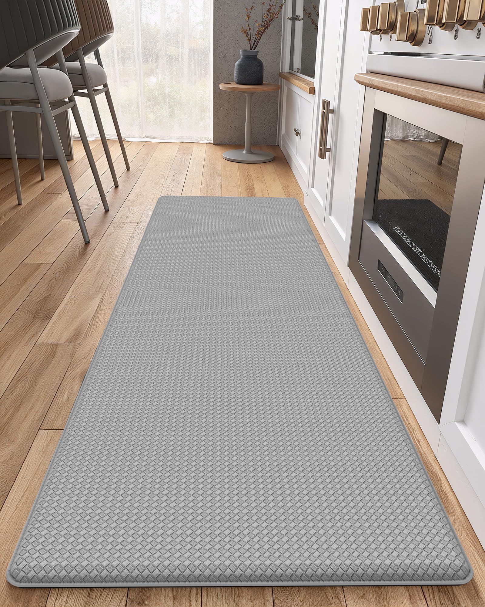 Color G Kitchen Mat 44 x 200 cm, Heavy Duty Anti Fatigue Standing Mat, Kitchen Rug Waterproof, Non-slip, Oil Resistant Leather Floor Mat for Standing Desk, Kitchen, Office(Grey)