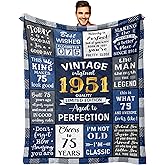 Ryubein 75th Birthday Gifts for Men, Unique Gifts for 75 Year Old Man, 75 Year Old Birthday Gifts for Men, 75th Birthday Decorations for Mens, 1951 Birthday Gifts for Man Blanket 50" X 60"