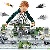 XDUOYJOY Army Toys, Military Airplane Tank Toy Sets with 13 Vehicles, Trucks, Helicopter, Fighter Jet, Play Mat with Army Men