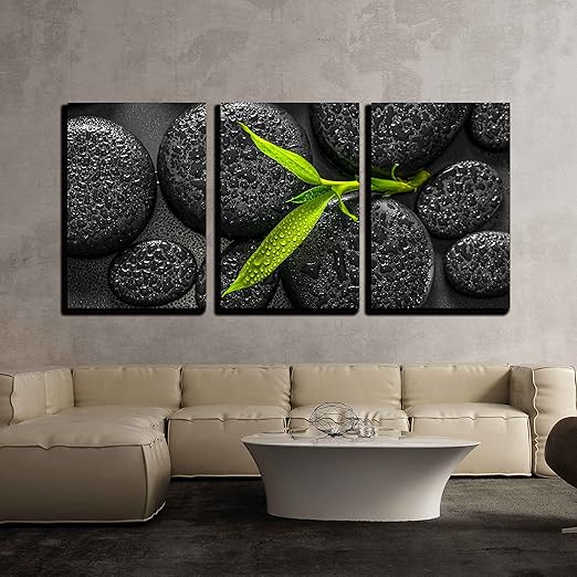 Amazon Com Wall26 Bamboo Branch On Zen Stone Canvas Art Wall Art 16 X24 X3 Panels Posters Prints