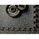 American Floor Mats Fit-Lock 3/8 Inch Heavy Duty Rubber Flooring - Interlocking Rubber Tiles (24" x 24" Tile) Solid Black 14' x 16' Set (56 Tiles Total) - Exercise Mats, Home Gym Sets