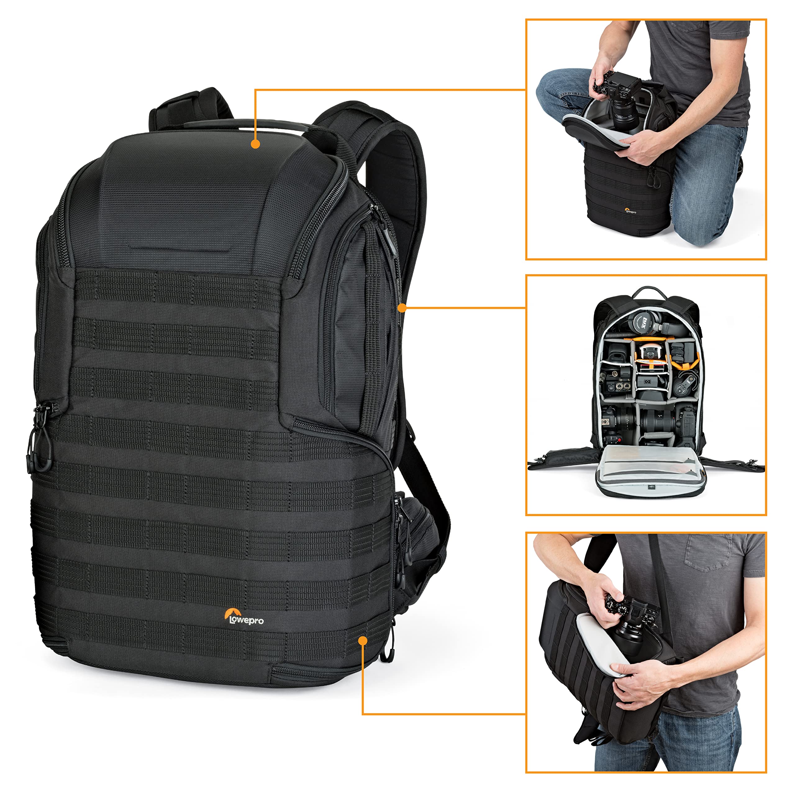 Lowepro ProTactic 450 AW II Black Pro Modular Backpack with Recycled Material, Camera Bag for Professional Use, for Laptop Up to 15