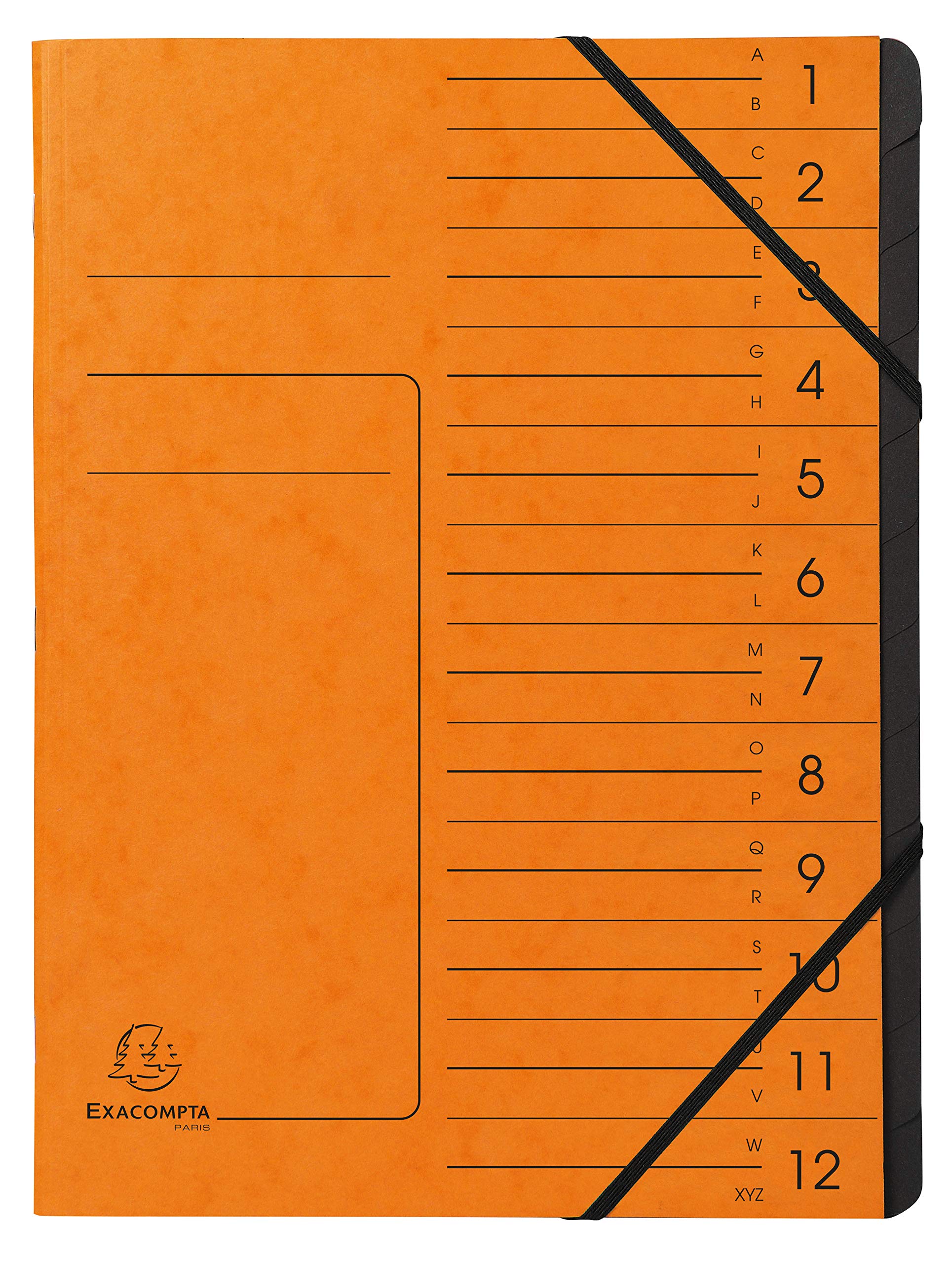 Exacompta - Ref 541204E - Stapled Spine Multipart File - 245 x 320mm in Size, Suitable for Storing A4 Documents - 12 Tabbed Sections - Orange Cover with Reinforced Tabs