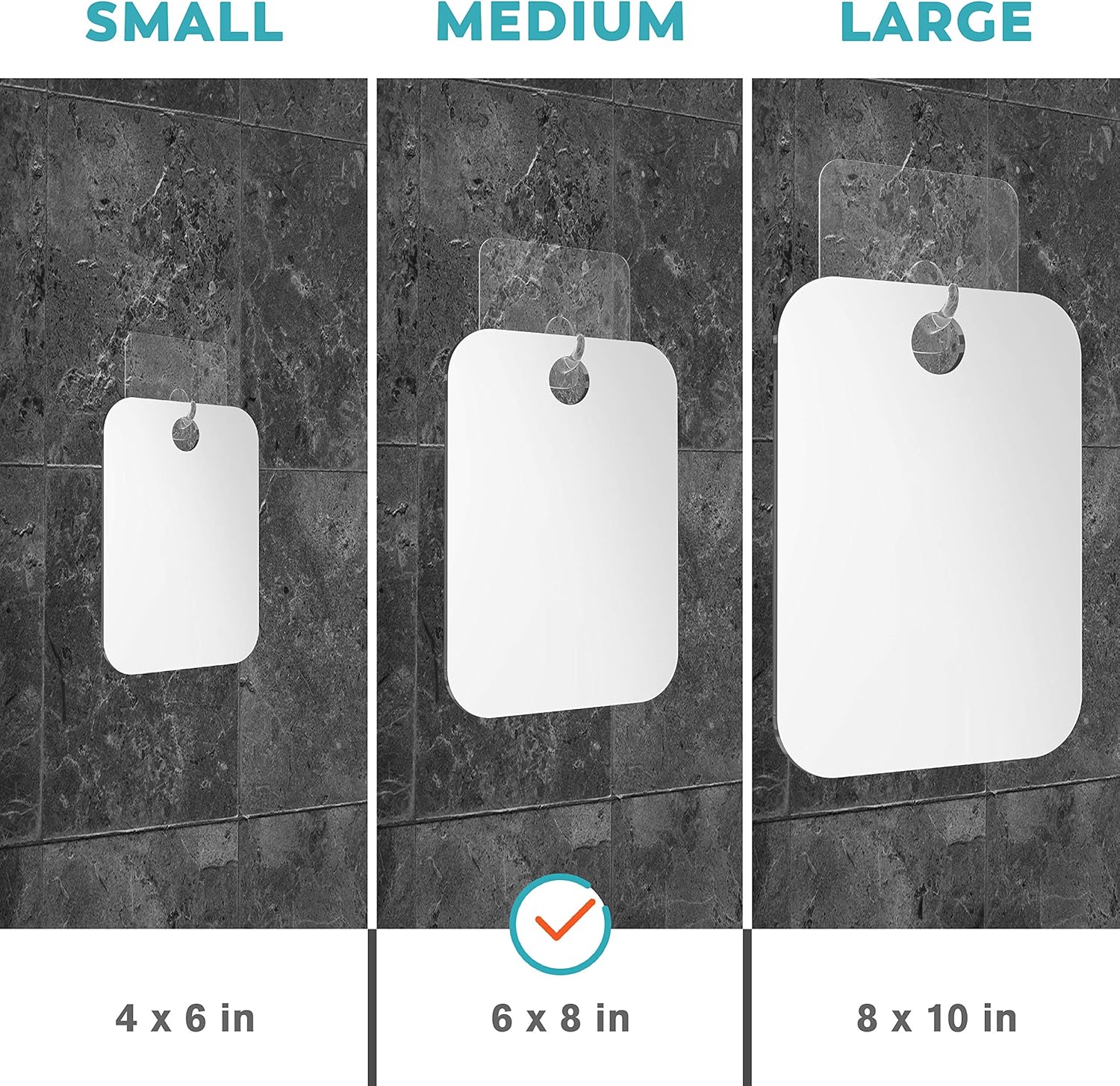 HONEYBULL Shower Mirror (Medium 6x8 inches) Flat Fogless Mirror with Razor Hook, Anti Fog Technology, Waterproof & Shatterproof, Bathroom Accessories for Men & Women -