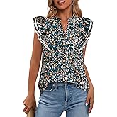 BTFBM Womens Tops Dressy Casual 2026 Spring Summer Shirts Boho Floral V Neck Ruffle Cap Sleeve Business Work Blouses