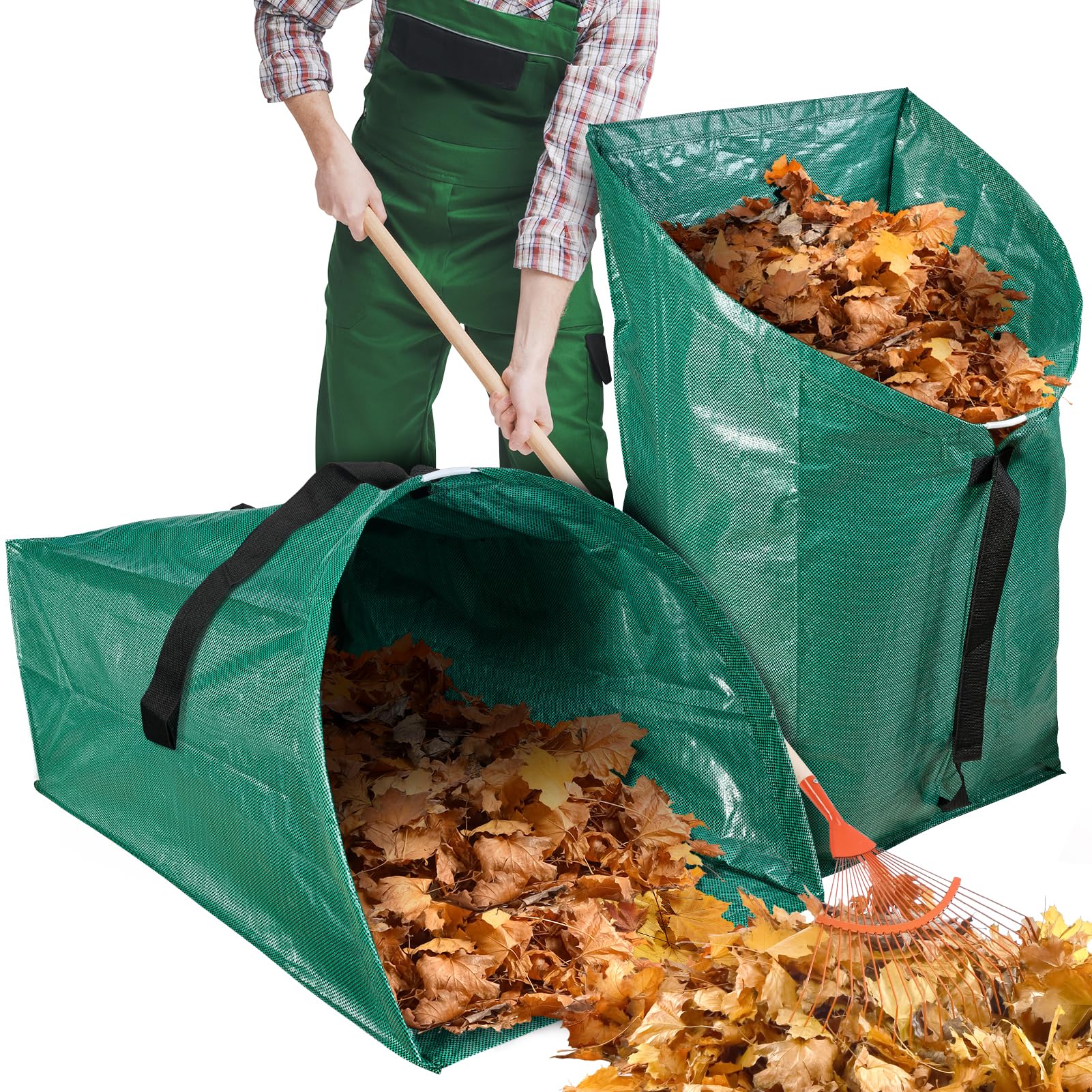 Photo 1 of 2 Pack 60 Gallon Leaf Collector,Collapsible Lawn & Leaf Bag,Heavy Leaves Pick up Tool Reusable Yard Waste Bags,Large Yard Dustpan Type Garden Bag for Leaves,Debris,Grass,Clippings,Lawn Trash