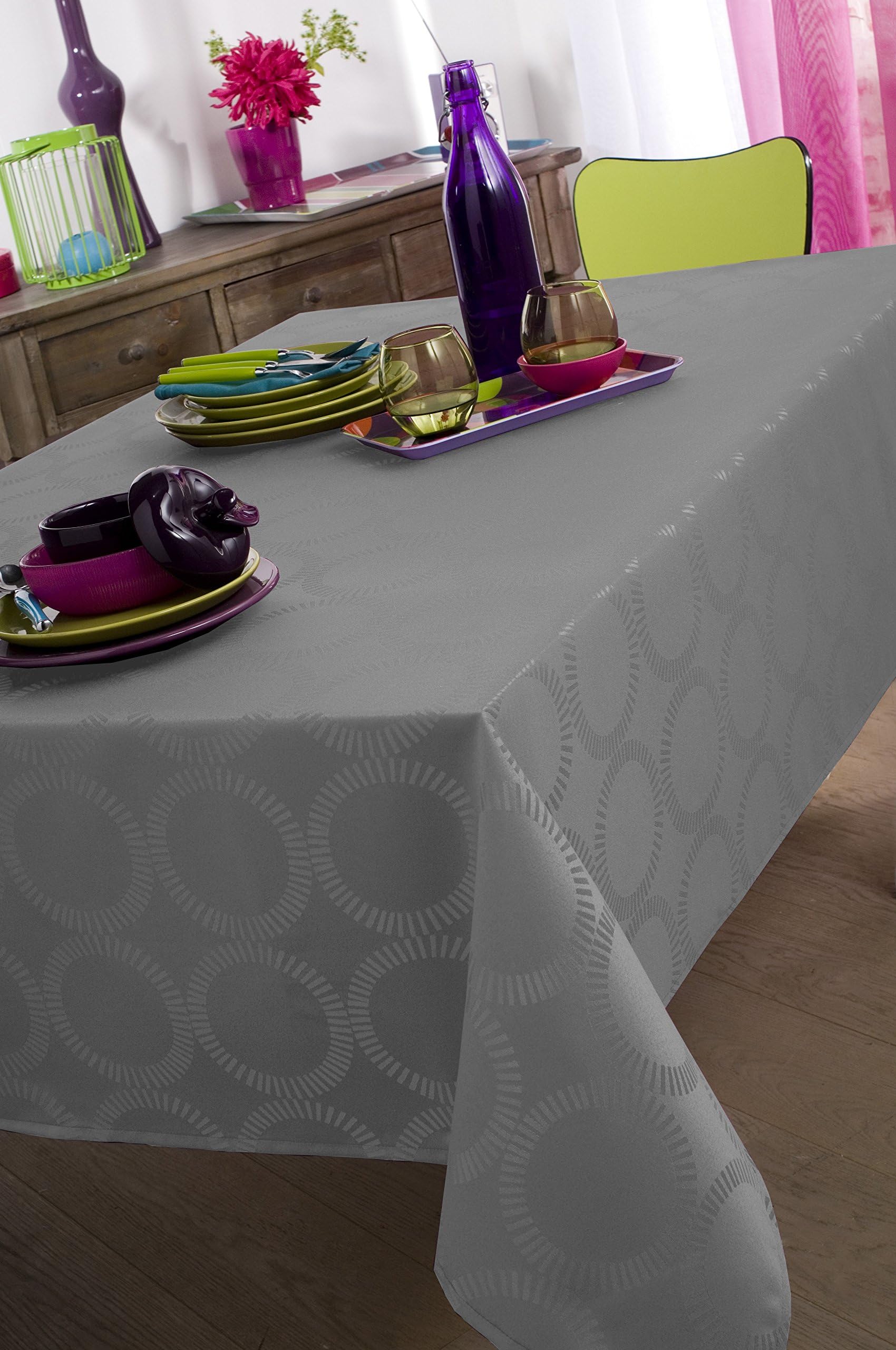 CALITEX Evana Oval Damask Tablecloth Polyester Oval Artic Ice 170x240