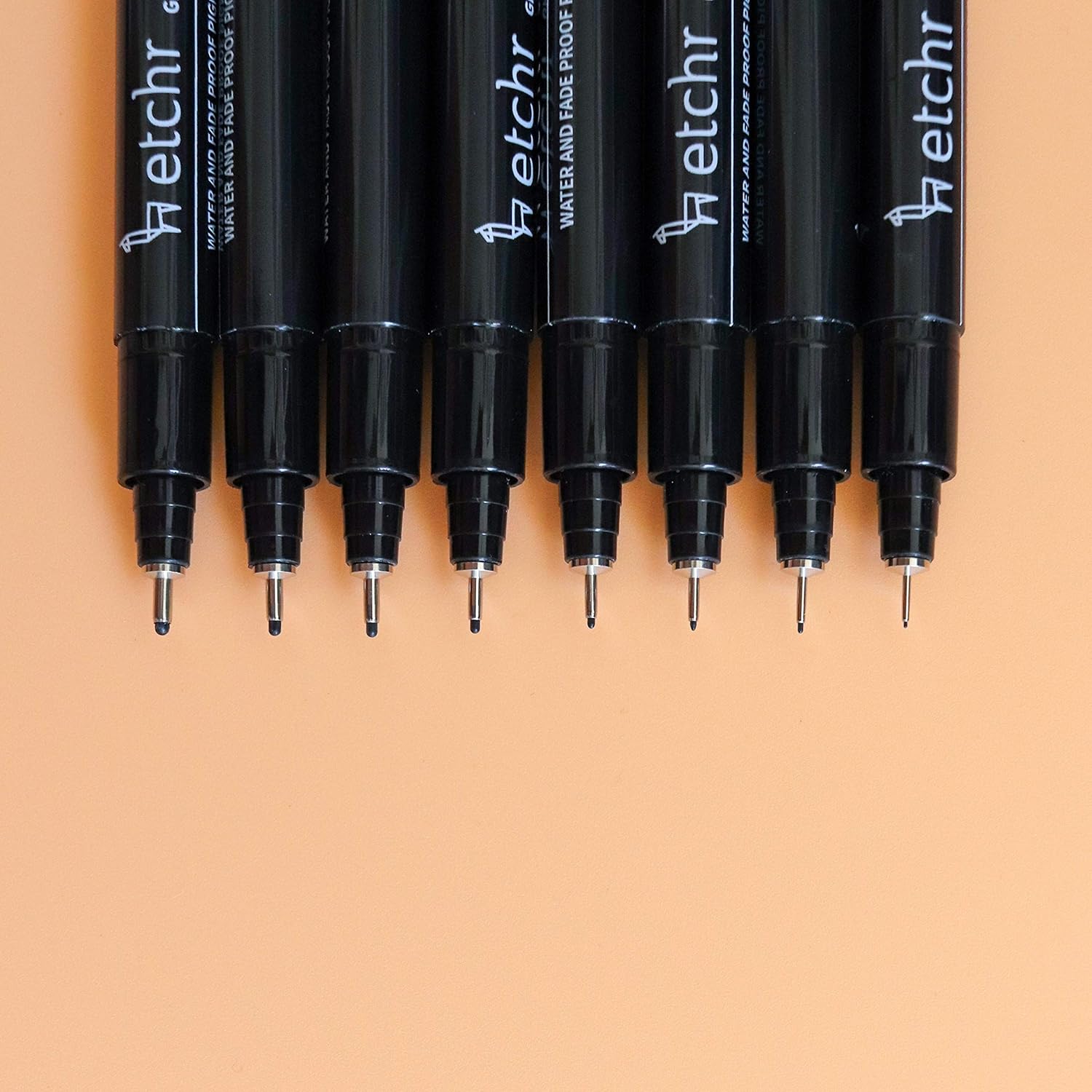 ETCHR Professional Black Drawing Pens - 16 Black Fineliner Pens for Drawing Sketching Inking and Writing - Quality Waterproof and Fadeproof Black Artist Pens - ETCHR Black Graphic Pen Collection : Office Products