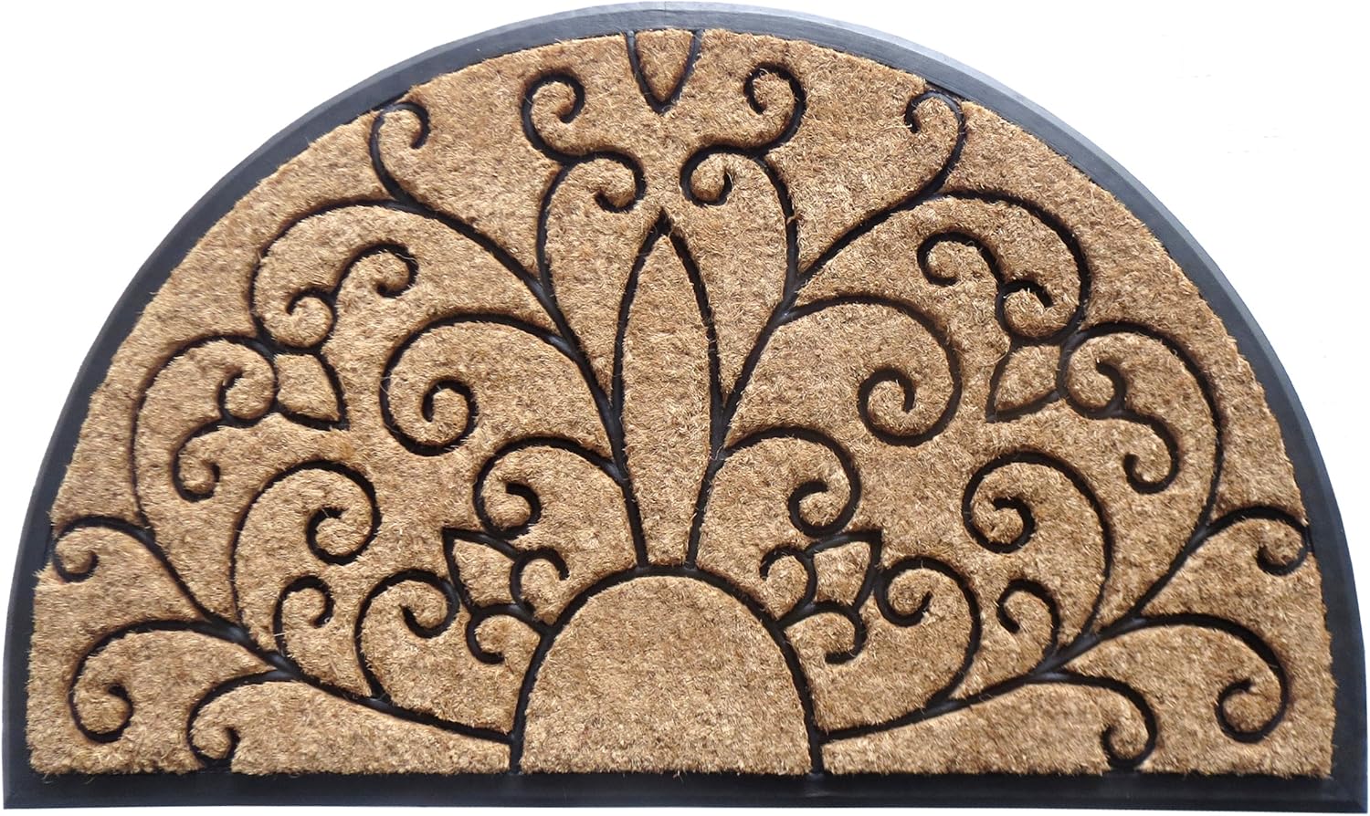EHC Heavy Duty Thick Coir & Rubber Non-Slip Half-Moon Entrance Door Mat, 40 X 70 cm, Style 1