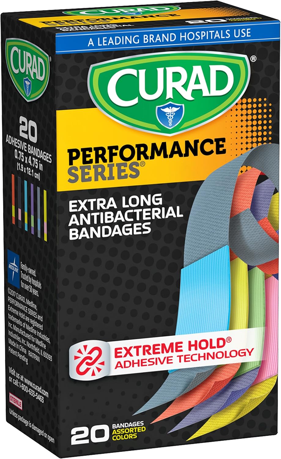 Curad Performance Series Extreme Hold Antibacterial Fabric Bandages: Health & Personal Care