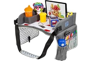 Kenley Kids Travel Tray, Toddler Car Seat Lap Tray, Road Trip Essentials Activity Table (Red/Gray)