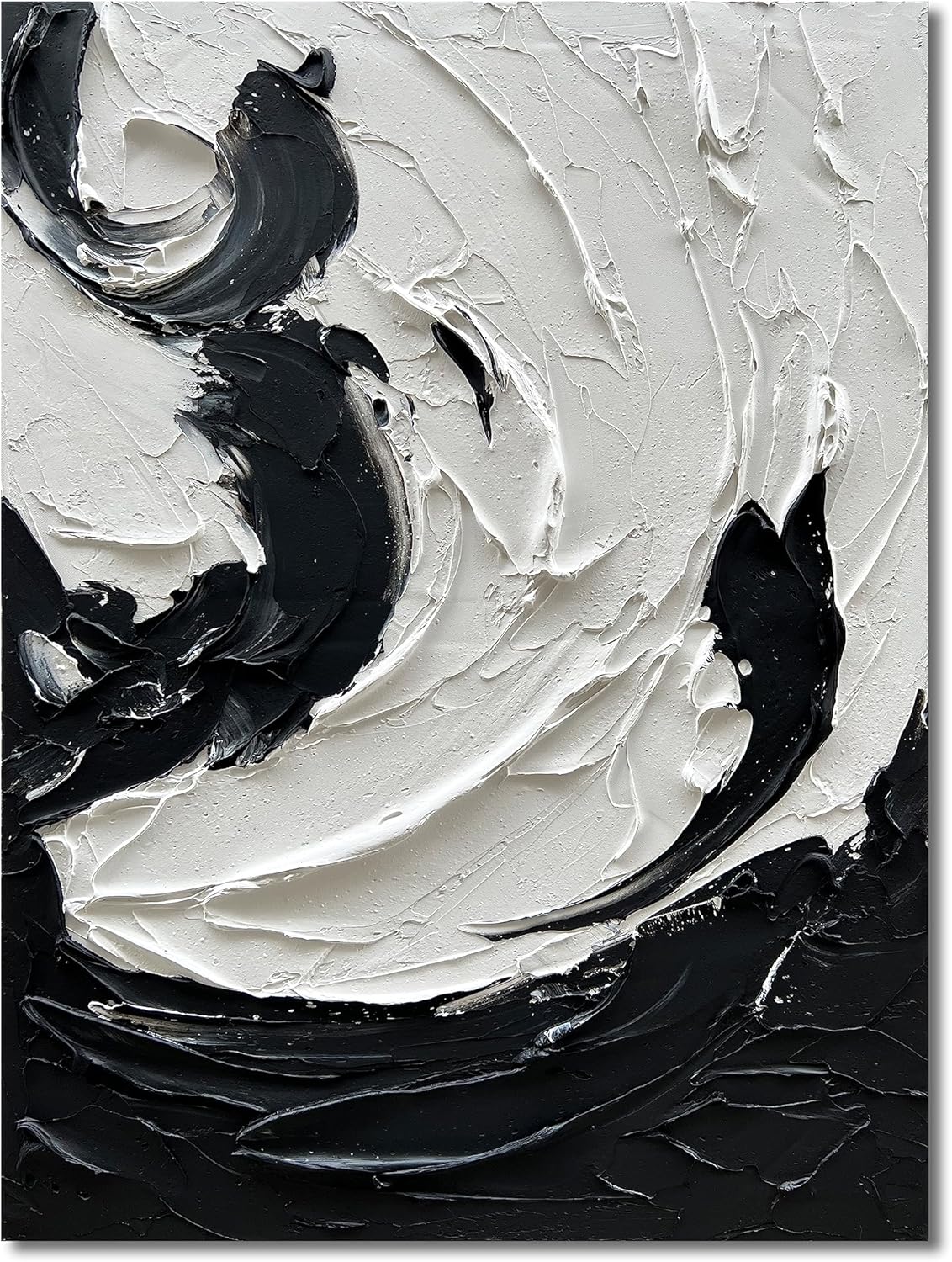 Paintings - NANKAI 40x28 Inches Hand Painted Modern Wall Decoration Oil Painting Minimalist Art Black and White Abstract Painting Thick Texture Oil Art Wall Decoration