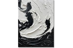 NANKAI 40x28 Inches Hand Painted Modern Wall Decoration Oil Painting Minimalist Art Black and White Abstract Painting Thick Texture Oil Art Wall Decoration