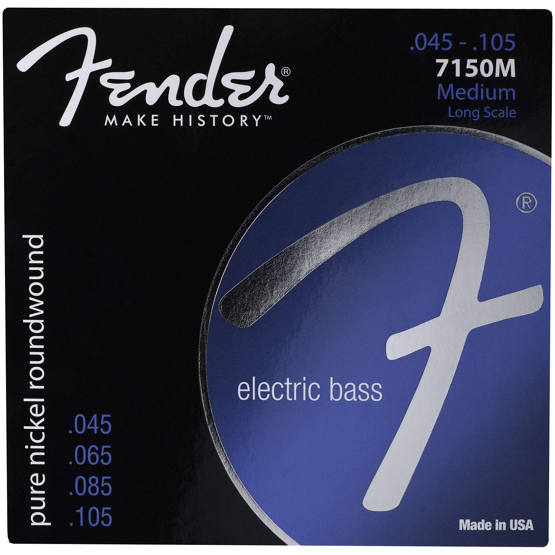 Fender Original 7150 Bass Strings, Pure Nickel, Roundwound, Long Scale, 7150M .045-.105 Gauges, (4)