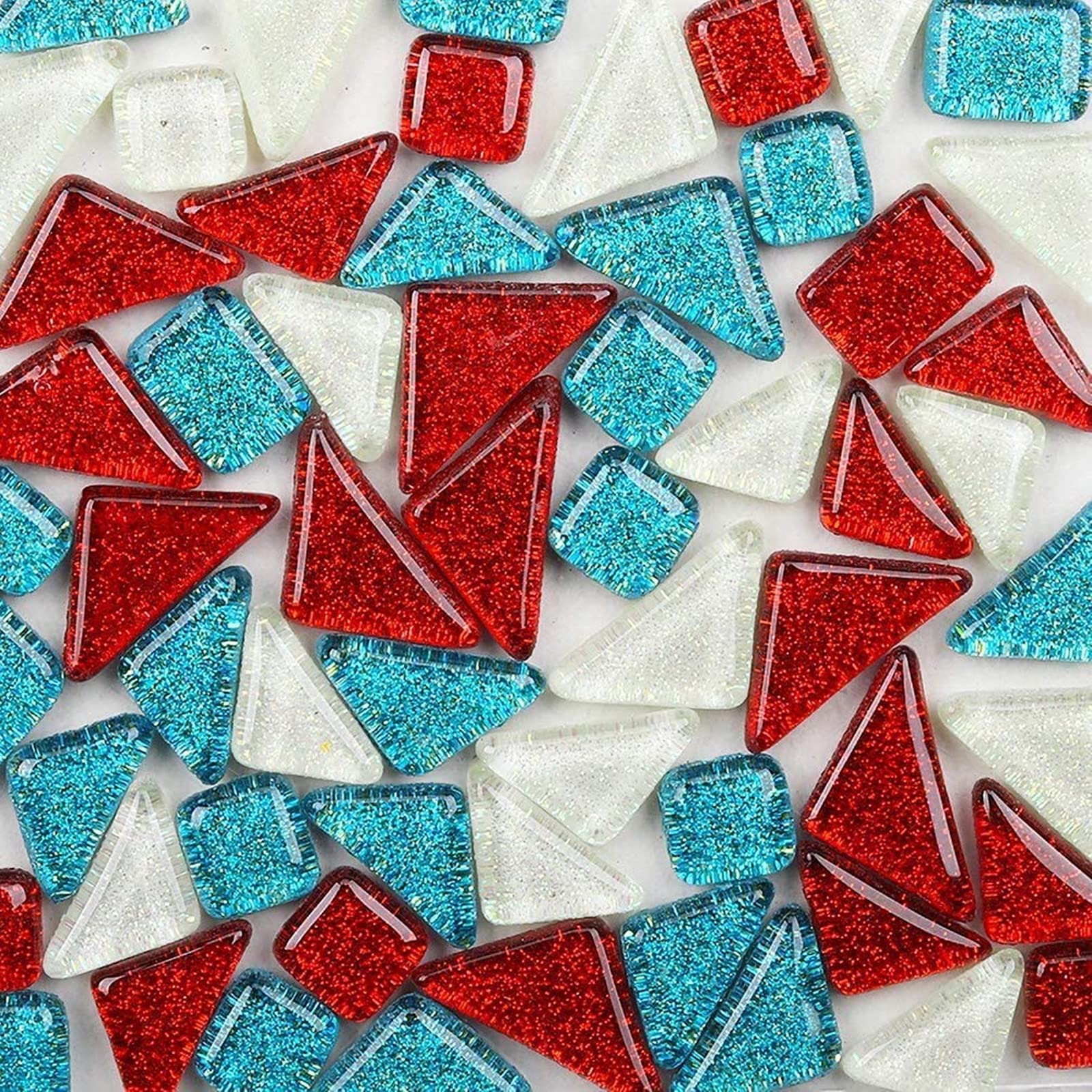 200g Assorted Colors Glass Mosaic Tiles Irregular Glitter Crystal Mosaic Stones Glass Pieces for Home Decoration or Crafts(Christmas)