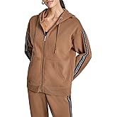 DKNY womens Long Sleeve Logo Tape Full Zip Hoodie Sweatshirt