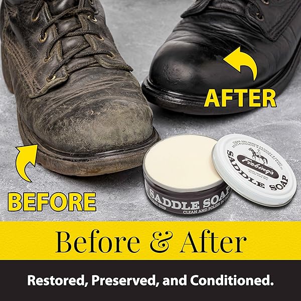 FIEBING’S WHITE SADDLE SOAP FOR LEATHER (12 OZ TIN) – LEATHER CLEANER & CONDITIONER TO SOFTEN, PROTECT & RESTORE LEATHERCRAFT – LEATHER SOAP FOR CAR SEAT, COUCH, SHOE, PURSE, BOOT, BAG, & SADDLES