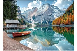 MINIWAN Braies Lake Jigsaw Puzzles 1000 Pieces Nature Landscape Puzzles for Adults 1000 Pieces with Letters on Back Hard Impossible Difficult Challenging Family Puzzle Mountain Lake Scenery Puzzles