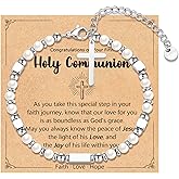 IKIATY Cross Charm Bracelet for Girls, Baptism Confirmation First Communion Christian Easter Gifts for Teens Girls Goddaughter Granddaughter Niece Daughter