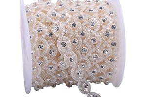 KAOYOO 10 Yards Rhinestone Beaded Chain Trim with Ivory Oval for Wedding Decoration,DIY,Craft, Sewing on Clothing