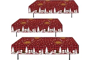 BASHOUT Christmas Plastic Tablecloth | 3 Pcs Pack (54” Inch Wide x 108” Inch Long) | Xmas Rectangular Table Cover | Snowman, Merry Christmas Table Decoration | Christmas Party Decorations Tablecover