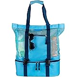 Mesh beach tote bag with cooler bottom and adjustable shoulder strap for large tote bag and beach bags for women