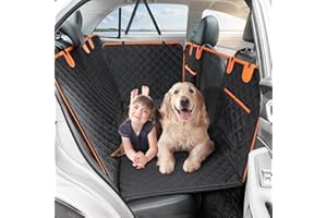 Rengue Back Seat Extender for Dogs with Hard Bottom, Dog Car Seat Cover for Back Seat Waterproof with Mesh Window and Storage Pocket Dog Car Hammock for Cars/Trucks/SUV
