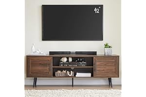 EDYO LIVING 65" Mid Century Modern TV Stand, Wood TV Stand with Storage Cabinet and Open Shelf for Televisions up to 65", Entertainment Center, TV Console Table for Living Room, Dark Walnut